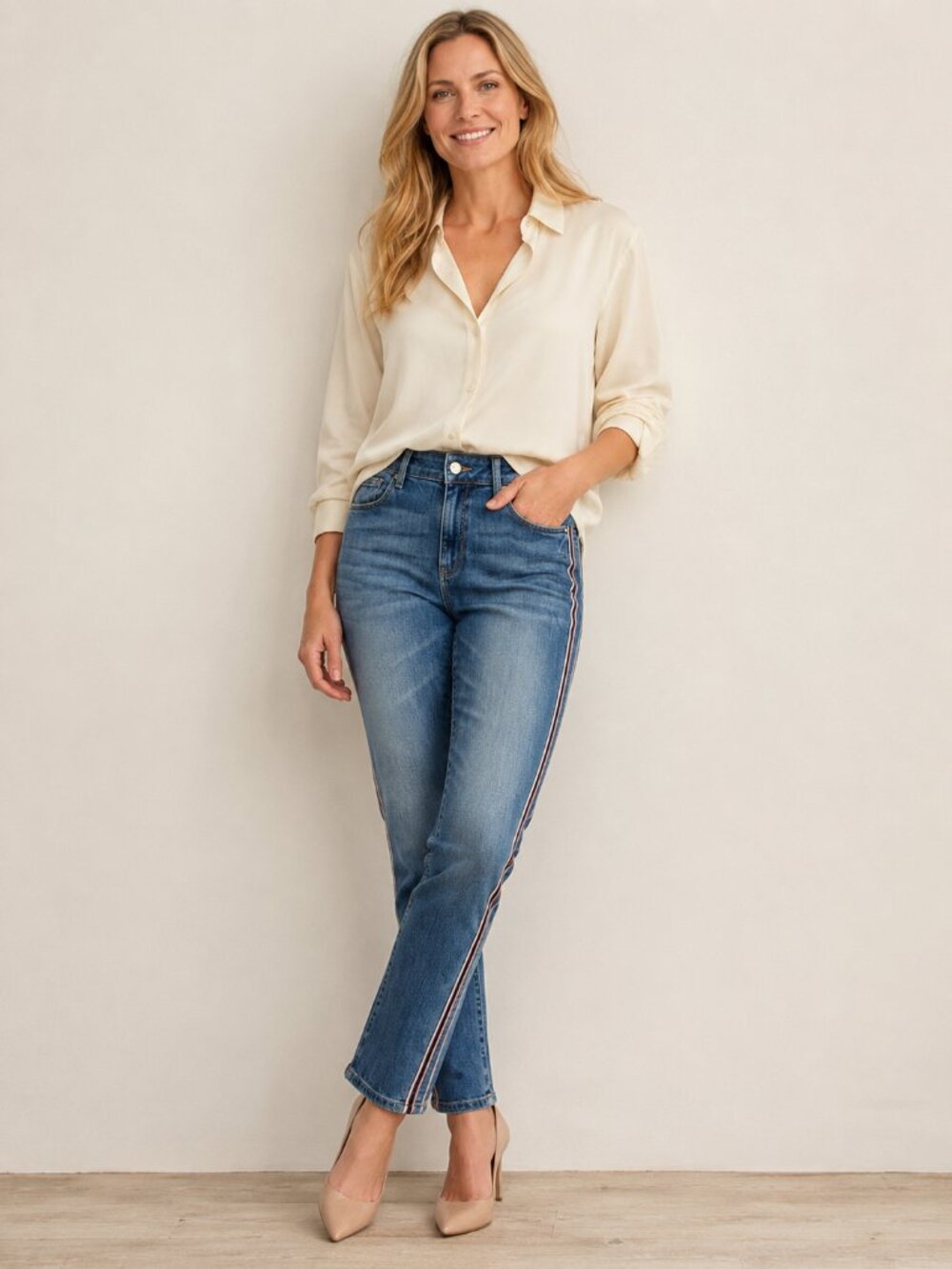 DL1961 Azalea Relaxed Skinny Jeans DLX Hybrid 360 Side Stripe Premium Denim 30